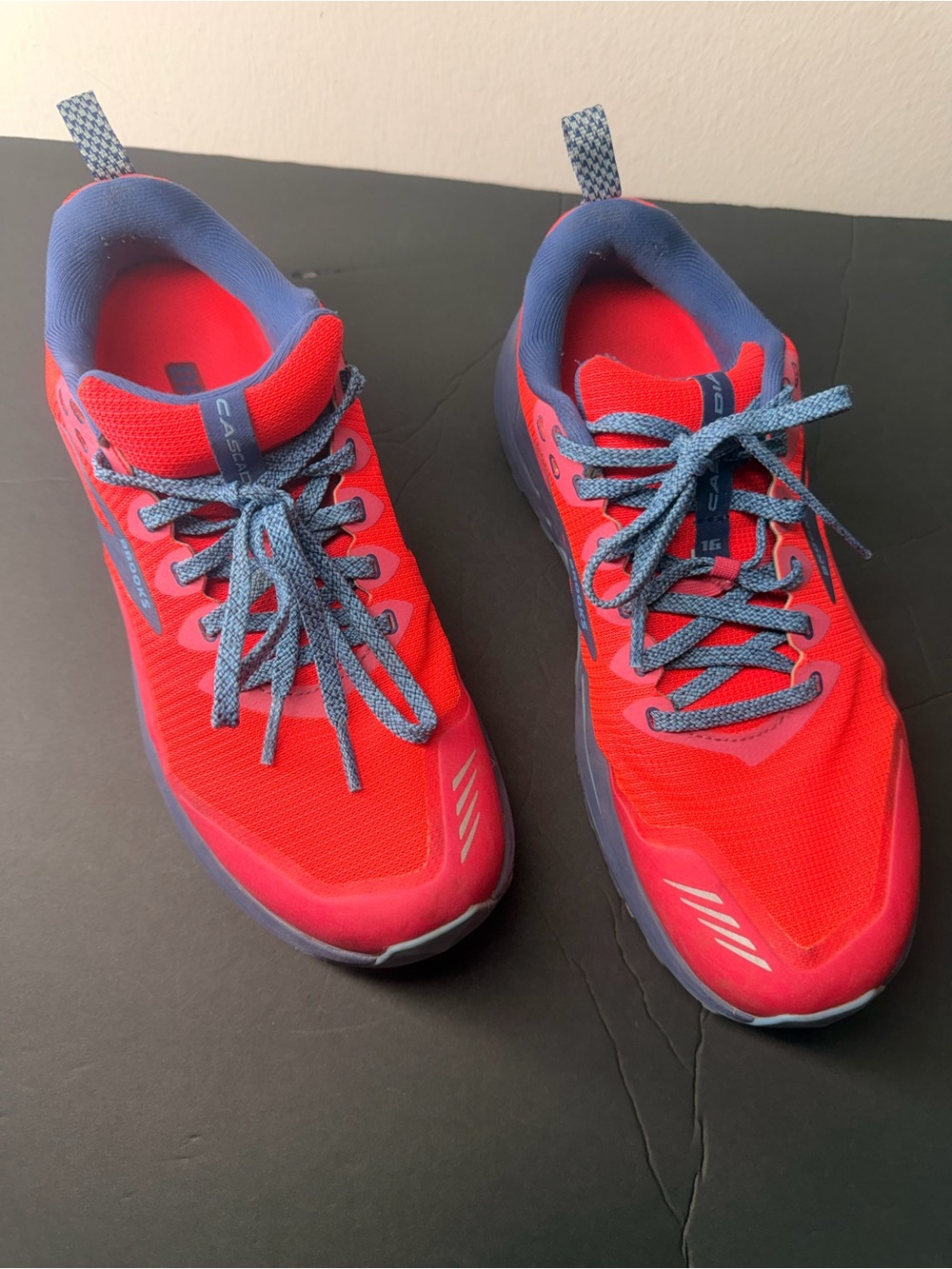Women Bright Red Athletic Sneakers with Blue Accents